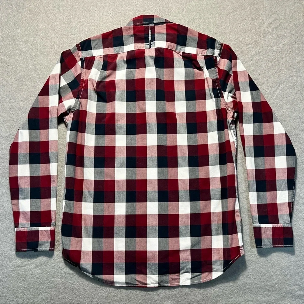 Banana Republic Men’s Medium Slim Fit Burgundy Plaid Custom 078 Wash Shirt